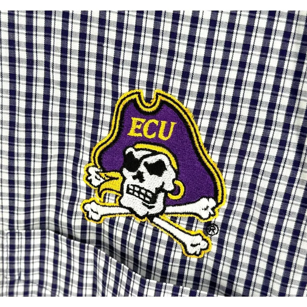 Antigua ECU Pirates Purple Plaid Button Up Shirt Men's M Gameday Tailgate